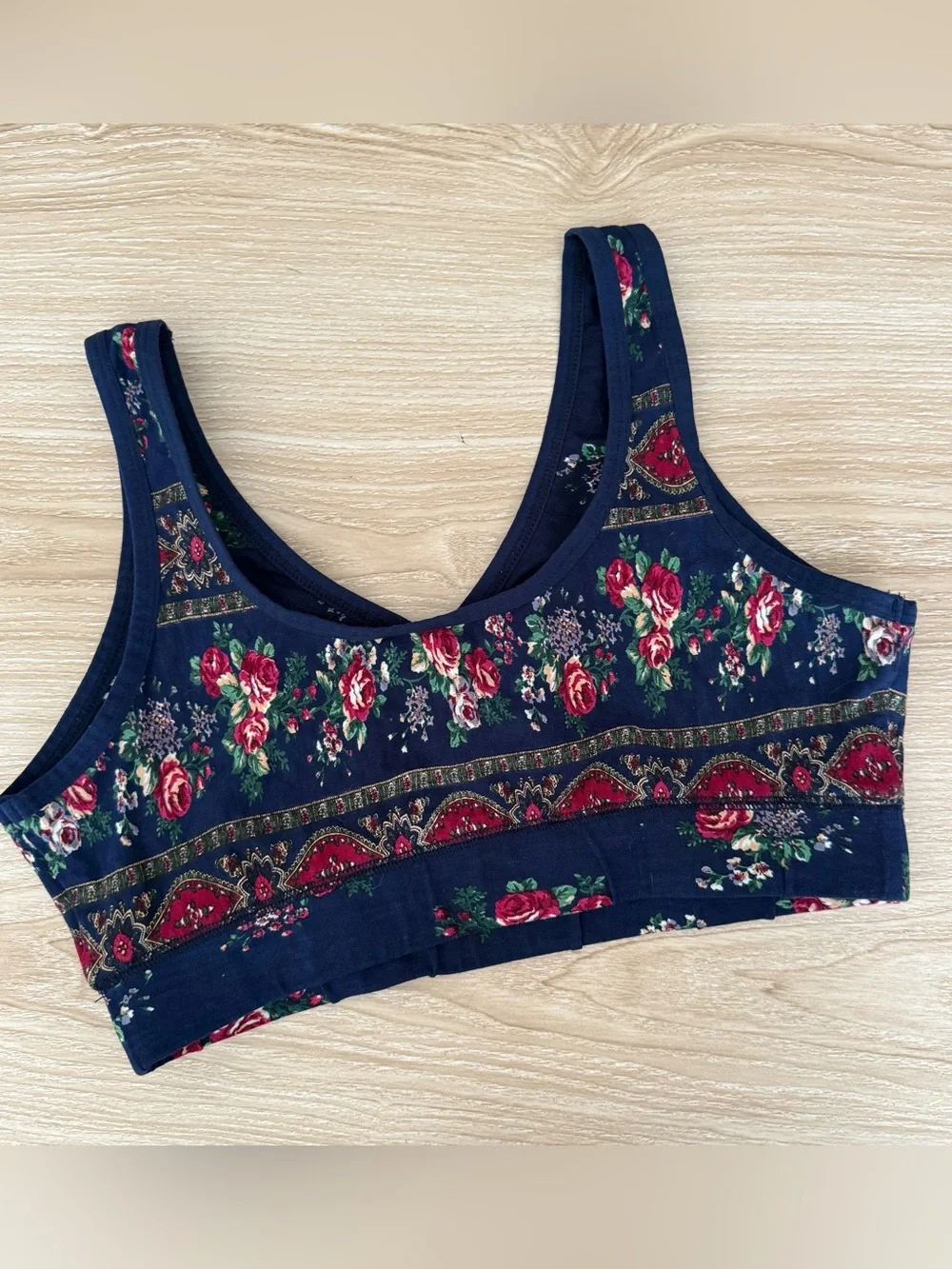 April Cornell‎ XS/Small Natural Bra Navy Floral Wireless Spring Boho Cottage